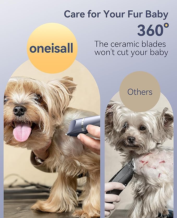 oneisall Small Dog Clippers Grooming Kit, 4 in 1 Quiet Cordless Dog Paw Trimmer & Nail Grinders,IPX7 Waterproof Dog Trimmers for Small Dogs