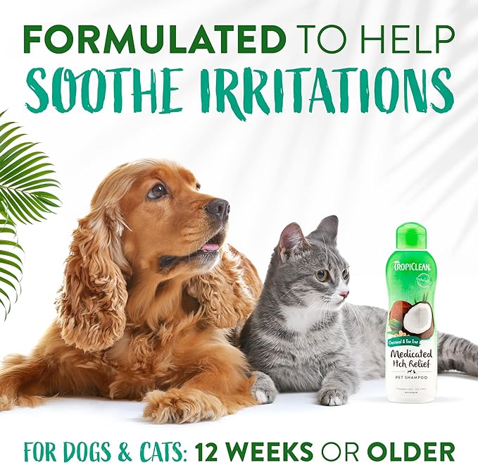 TropiClean Medicated Dog Shampoo for Allergies and Itching | Tea Tree & Oatmeal | Pet Shampoo Derived from Natural Ingredients for Sensitive Skin | Made in the USA | 20 oz.