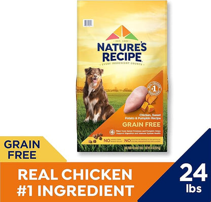 Nature’s Recipe Grain Free Large Breed Chicken, Sweet Potato & Pumpkin Recipe Dry Dog Food, 24 lb. Bag