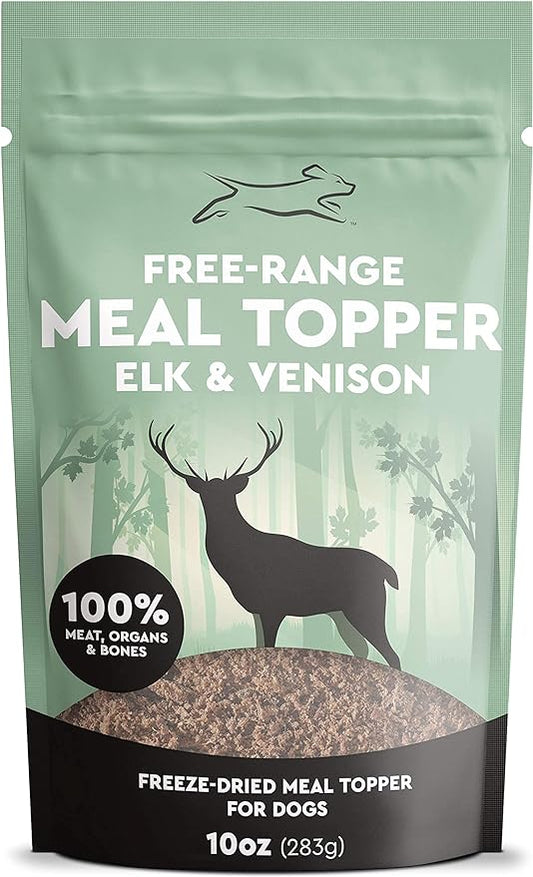 Emmy's Best EBPP Free Range Dog Food Topper 10oz - Freeze Dried Raw Dog Food - Elk & Venison Dog Food Additives - Made in The USA