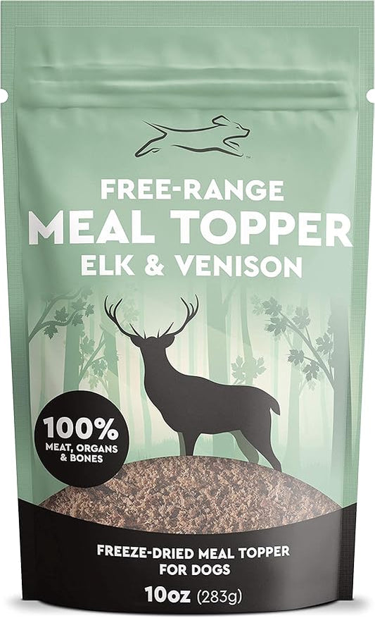 Emmy's Best EBPP Free Range Dog Food Topper 10oz - Freeze Dried Raw Dog Food - Elk & Venison Dog Food Additives - Made in The USA