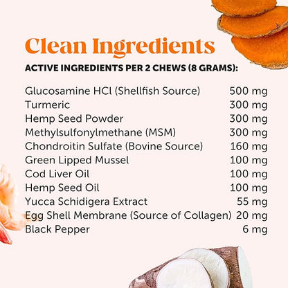 Pet Honesty Hemp Hip & Joint Supplement for Dogs - Hemp Oil & Hemp Powder - Glucosamine Chondroitin for Dogs, Turmeric, MSM, Green-Lipped Mussel, Supports Mobility, May Reduce Discomfort (Duck)