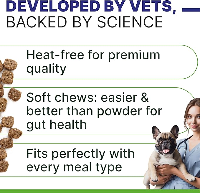 Advanced Dog Probiotics & Digestive Enzymes |Gut Health| Chews for Digestion, Allergy Yeast, Itchy Skin- Prebiotics Fiber Supplement - Diarrhea Gas Upset Stomach Relief Treats - 120 Chews