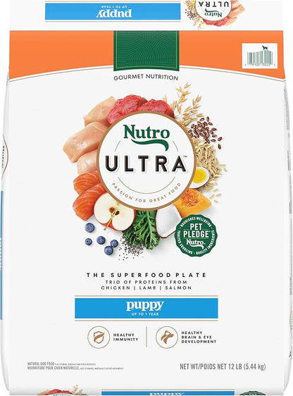 Nutro Ultra High Protein Dry Puppy Food, Trio of Proteins from Chicken, Lamb and Salmon, 12 lb. Bag
