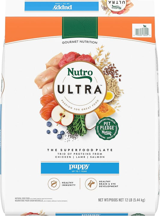 Nutro Ultra High Protein Dry Puppy Food, Trio of Proteins from Chicken, Lamb and Salmon, 12 lb. Bag