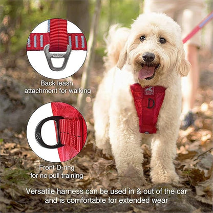 Kurgo Tru-Fit Enhanced Strength Dog Harness - Certified Crash Tested Car Safety Harness for Dogs - Metal Buckles, Padded Chest - includes Pet Seatbelt - No Pull Training - Red, Large