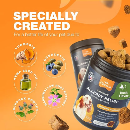Dog Allergy Relief Chews - Itch Relief for Dogs - Dog Allergy Chews - US Formulated Dog Itching Skin Relief with Salmon Oil - Anti Itch, Immune Health, Seasonal Allergies & Hot Spots Support Treats