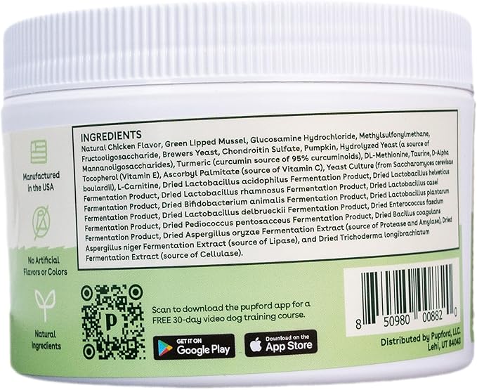 Pupford Super Pup Supplement, Support Your Pup's Skin & Coat, Joint and Gut Health, No Artificial Flavors or Colors, Chicken Flavor, New Wt 60g