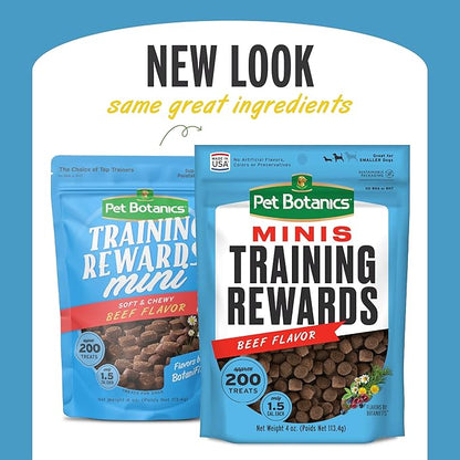 Pet Botanics 4 oz. Pouch Training Rewards Mini Soft & Chewy, Beef Flavor, with 200 Treats Per Bag, The Choice of Top Trainers