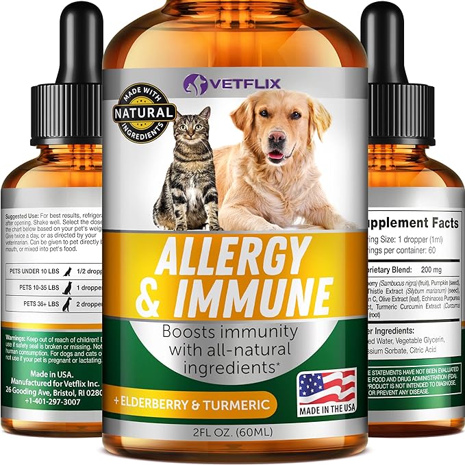 Velflix Allergy Immune Anti Itch & Hot Spots - Made in USA Natural Pet Supplement for Cat & Dog Allergy Relief with Turmeric & Milk Thistle -Seasonal Allergies Digestive Treatment for Dogs & Cats