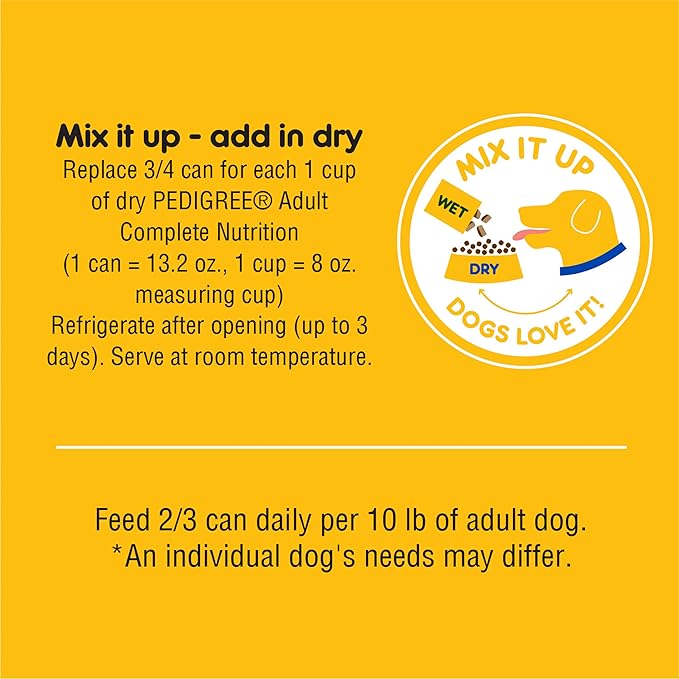 PEDIGREE High Protein Adult Canned Wet Dog Food, Chicken & Turkey Flavor in Gravy, (12) 13.2 oz. Cans