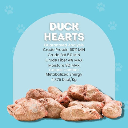 hotspot pets Freeze Dried Duck Heart Treats for Cats & Dogs - 1LB BIG BAG - Single Ingredient All Natural Grain-Free Duck Hearts - Perfect for Training, Topper or Snack - Made in USA