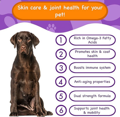 Omega 3 Salmon Fish Oil Chews for Dogs, Skin & Coat, Reduced Itching, Hip & Joint Mobility, Co-Q10, EPA, DHA, NMN (90 Soft Chews)