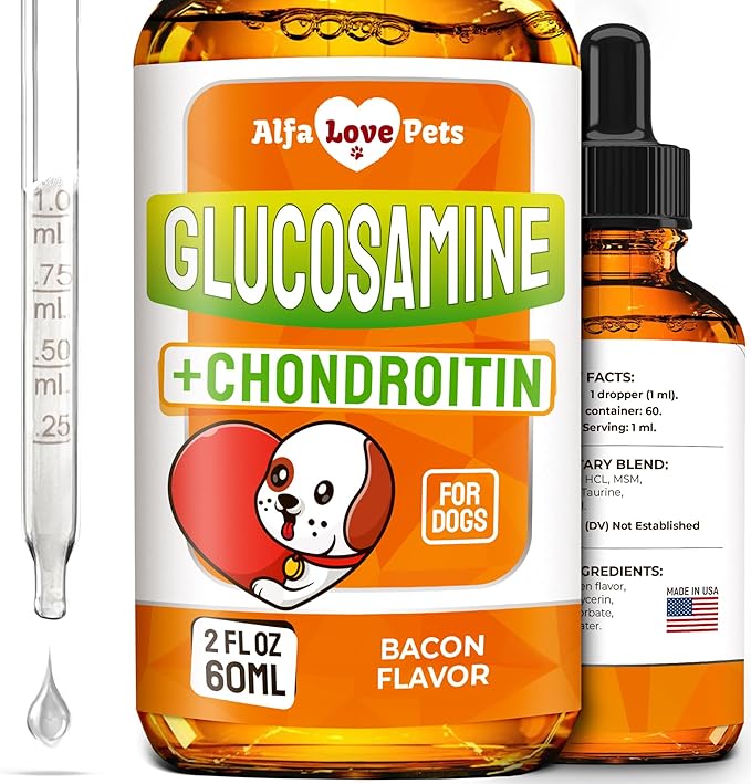Glucosamine for Dogs Liquid ✿ Hip and Joint Supplement Dogs Liquid ✿ Dog Joint Supplement Liquid ✿ Glucosamine for Small Dogs ✿ Liquid Glucosamine for Dogs ✿ Bacon Flavor ✿ 2 Oz