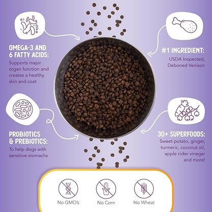 Health Extension Grain Free Little Bites for Dogs, Natural Food with Added Vitamins & Minerals, Perfect for Teacup, Toy & Small Dogs, Venison & Sweet Potato Little Bites Recipe (12lb Bag)