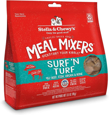 Stella & Chewy's Freeze Dried Raw Surf & Turf Meal Mixer – Dog Food Topper for Small & Large Breeds – Grain Free, Protein Rich Recipe – 3.5 oz Bag (Pack of 1)