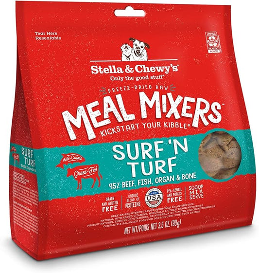 Stella & Chewy's Freeze Dried Raw Surf & Turf Meal Mixer – Dog Food Topper for Small & Large Breeds – Grain Free, Protein Rich Recipe – 3.5 oz Bag (Pack of 1)