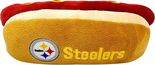 Pets First NFL PITTSBURGH STEELERS HOT DOG PLUSH DOG & CAT SQUEAK TOY - Cutest HOT-DOG SNACK Plush Toy for DOGS & CATS with INNER SQUEAKER & Beautiful Football Team Name/Logo
