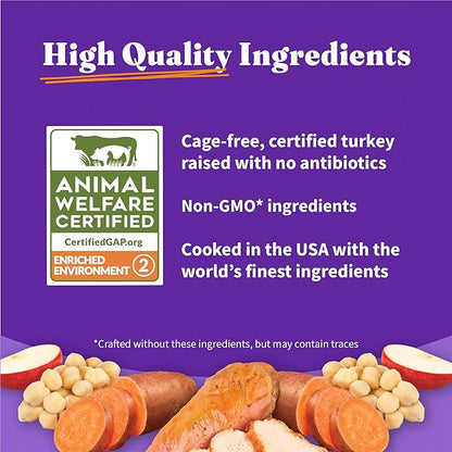 Halo Purely for Pets Holistic Dog Food, Complete Digestive Health Grain Free Cage-Free Turkey and Sweet Potato Recipe, Healthy Weight Support, Dry Dog Food Bag, Adult Formula, 3.5-lb Bag