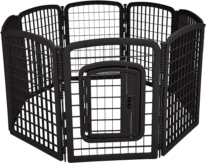 Amazon Basics 8-Panel Octagonal Plastic Pet Pen Fence Enclosure With Gate - 64 x 64 x 34 Inches, Black