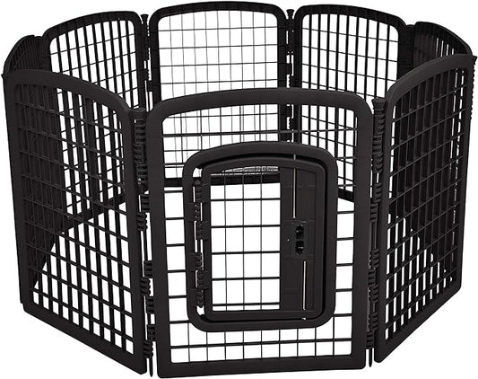 Amazon Basics 8-Panel Octagonal Plastic Pet Pen Fence Enclosure With Gate - 64 x 64 x 34 Inches, Black
