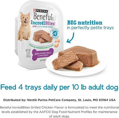 Beneful IncrediBites Pate Wet Dog Food for Small Dogs Grilled Chicken Flavor in a Savory Gravy - 3.5 Ounce (Pack of 12)