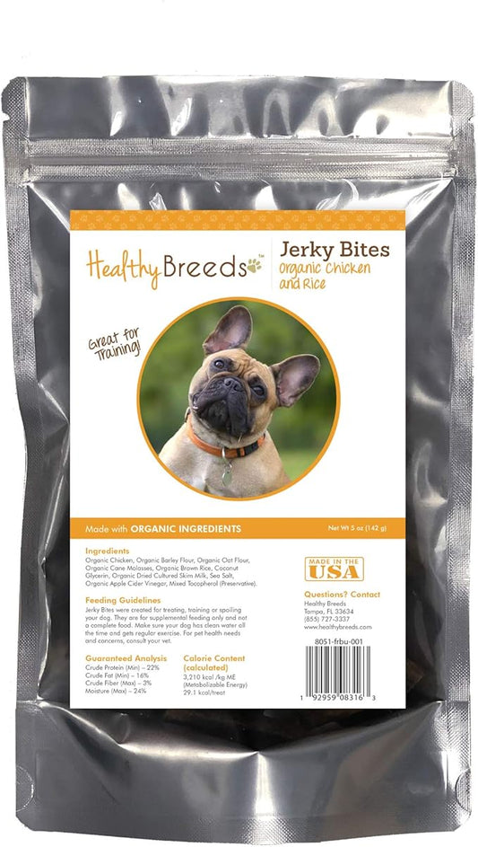 Healthy Breeds French Bulldog Jerky Bites Chicken & Rice Recipe Dog Treats 5 oz