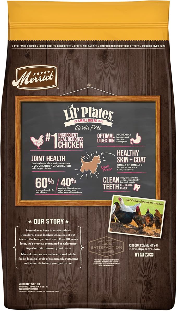 Merrick Lil’ Plates Premium Grain Free Dry Dog Food For Small Dogs, Real Chicken And Sweet Potato Kibble - 4.0 lb. Bag