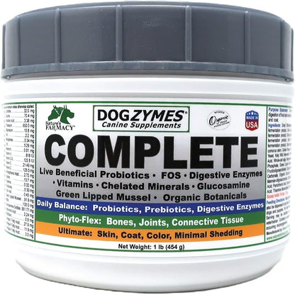 Dogzymes Complete - Probiotics, prebiotics, Glucosamine, Chondroitin, MSM and Hyaluronic Acid, complete skin and coat care (1 pound)