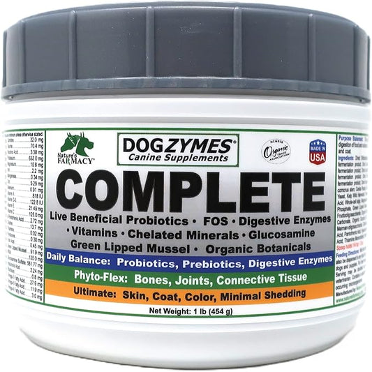 Dogzymes Complete - Probiotics, prebiotics, Glucosamine, Chondroitin, MSM and Hyaluronic Acid, complete skin and coat care (1 pound)