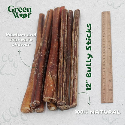 Bully Sticks (12 Inch), Easily Digestible 100% Pure Beef Treats, Pasture-Raised, Organic, Grain-Free, Durable and Long-Lasting Chews for Medium & Large Dogs (Extra Large, 6, Count)