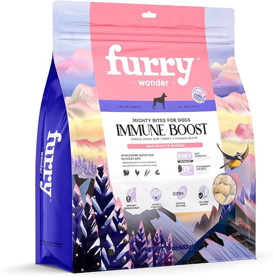 FURRY WONDER Freeze Dried Dog Food, Turkey & Chicken, 16 oz, Grain-Free, High Protein, Complete Meal or Topper, Immune Boost, USA Made