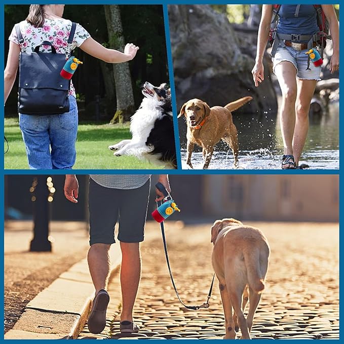 Dog Poop Bag Holder, Portable Dog Poop Bag Dispenser with 1 Metal Clip, Bucket Fashion Color Matching Canvas Poop Pag Polders for Leashes