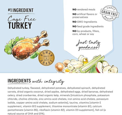 The Honest Kitchen Human Grade Dehydrated Grain Free Dog Food – Complete Meal or Dog Food Topper – Turkey 4 lb (makes 16 lbs)
