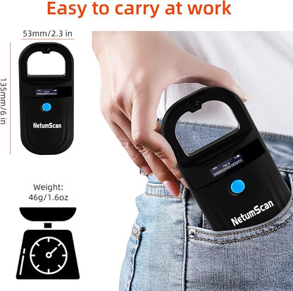 NetumScan Upgraded Pet Microchip Reader Scanner, 256 Data Storage Animal Tag Scanner Rechargeable Handheld Pet Chip ID Scanner with Stable OLED Display for ISO 11784/11785,FDX-B and ID64 RFID EMID