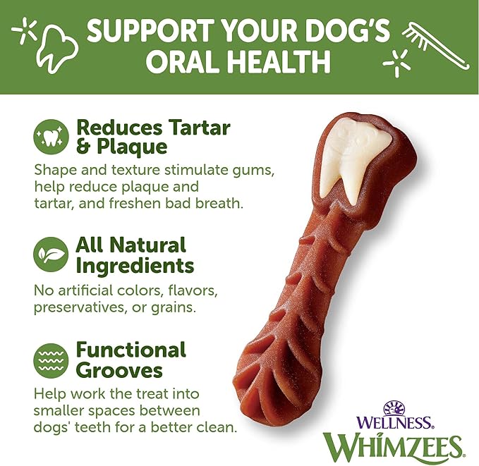 WHIMZEES by Wellness Long lasting Dog Chews Value Box: All Natural Grain Free Treats to Help Clean Teeth & Reduce Plaque & Tartar - for Dogs 40-60 Lbs - 24 Count