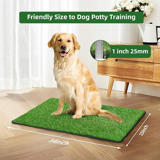 Dog Grass Pee Pad,Artificial Grass for Dogs Potty Training,Reusable Turf Grass Pads for Dogs with Hemmed Edge,Fake Grass Replacement Pads for dog Indoor and Outdoor(23" x 34")