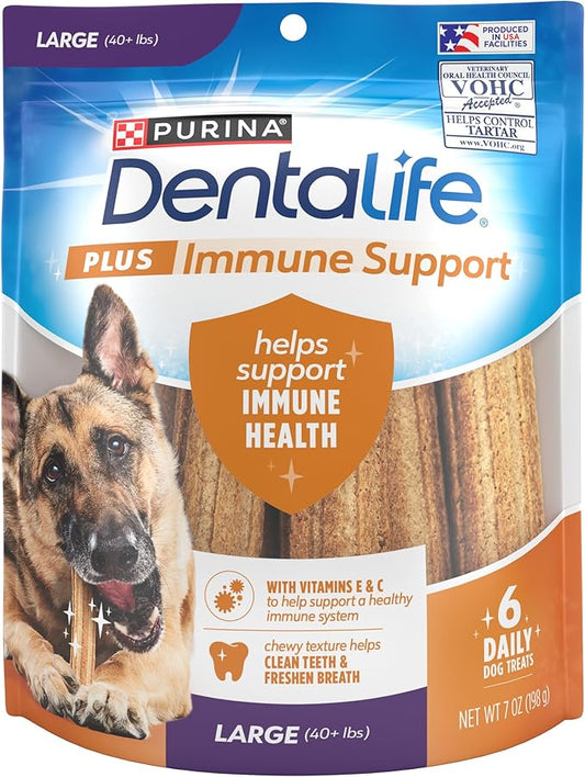 Dentalife Purina Plus Immune Support Chicken, Apple and Blueberry Flavor Dog Dental Chews - 6 ct. Pouch.