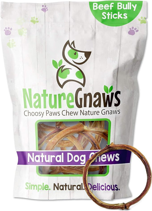 Nature Gnaws Bully Stick Rings for Dogs - Premium Natural Beef Dental Bones - Long Lasting Dog Chew Treats for Aggressive Chewers - Rawhide Free 5 Count (Pack of 1)