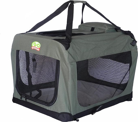 Go Pet Club 40" Soft Collapsible Dog Crate for Dogs, Portable Pet Carrier, Thick Padded Pet Travel Crate for Indoor & Outdoor, Soft Sided Pet Foldable Kennel Cage with Durable Mesh Windows, Sage Green