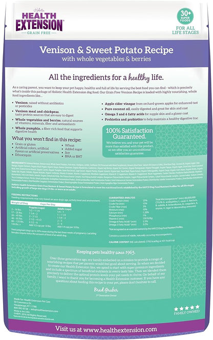 Health Extension Dry Dog Food, Natural Food with added Vitamins & Minerals, Suitable for All Puppies, Grain Free, Venison & Sweet Potato Recipe with Whole Vegetable & Berries (23.5 Pound)