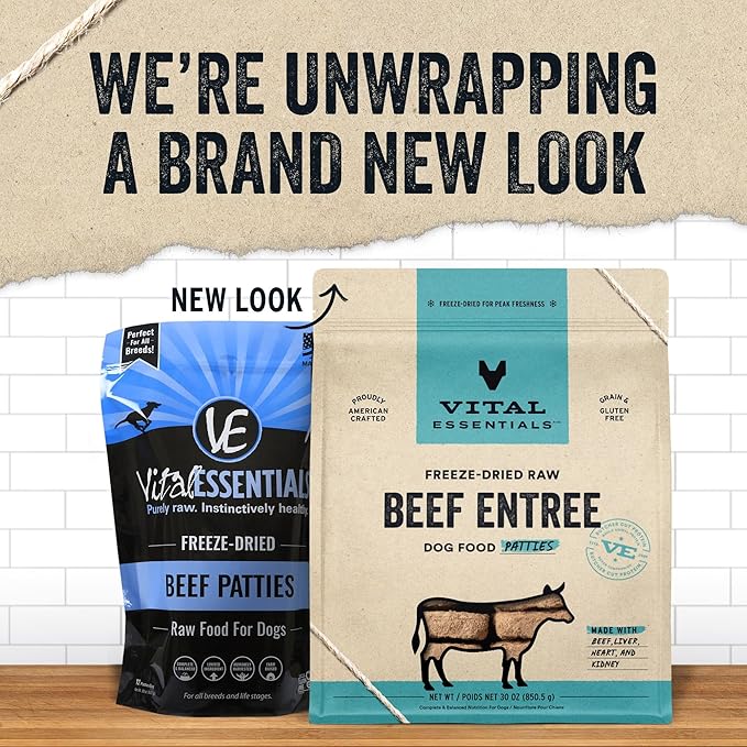 Vital Essentials Freeze Dried Raw Dog Food, Beef Patties Entree, 30 oz