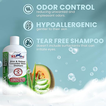 Oatmeal Dog Shampoo and Conditioner - for Dogs with Allergies and Dry Itchy Sensitive Skin. Best Hypoallergenic Medicated Tear Free Anti Itch for Puppy - with Aloe Cucumber Essence and Melon Extract