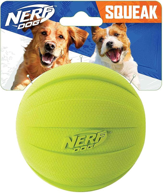 Nerf Dog Rubber Ball Dog Toy with Squeaker, Lightweight, Durable and Water Resistant, 4 Inch Diameter for Medium/Large Breeds, Single Unit, Green