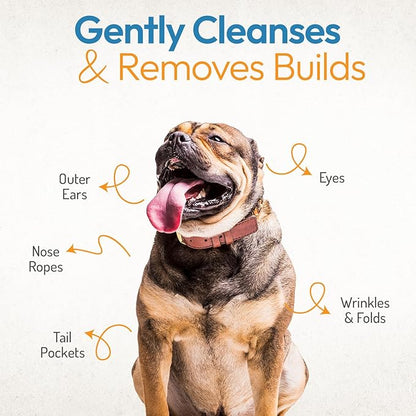 Wrinkle Wipes for Dogs - 100 Count Dog Wrinkle Wipes French Bulldog, English Bulldog, Pugs - 3.15 in Large Bulldog Face Wipes - Cleaning & Soothes on Wrinkles, Folds, Tail Pockets