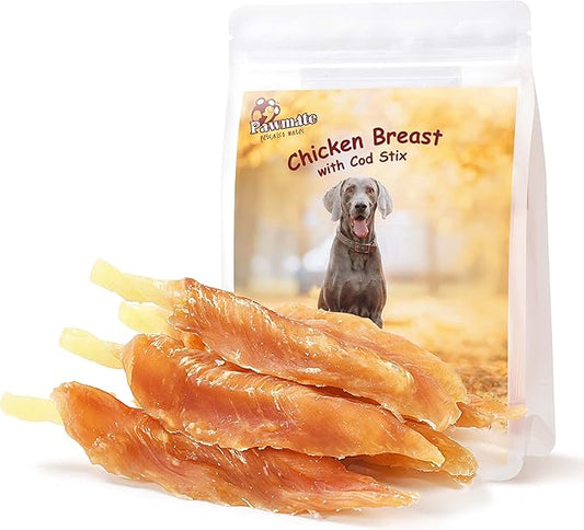Chicken Wrapped Cod Sticks Dog Treats，Healthy Rawhide-free High Protein Chicken Tender Dog Jerky Soft Chews Training Reward for Small Medium Large Dogs 9-10 Counts
