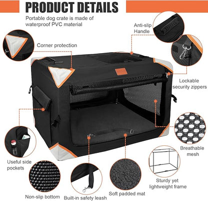 Collapsible Dog Crate-Portable Dog Crates for Small Medium Dogs,4-Door Portable Pet Travel Crate,Sturdy/Breathable/Comfortable,Indoor & Outdoor & Car Back Seat;Soft Dog Blanket