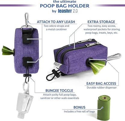 Dog Poop Bag Dispenser and Treat Holder for All Leashes. 2 Waterproof Pouches for Pet Waste Bags and Dog Walking Accessories + 1 Free Roll. Leashrr 2.0 (Black)
