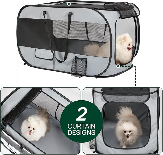 Love's cabin 36in Portable Upgrade Large Dog Bed - Pop Up Dog Kennel, Indoor Outdoor Crate for Pets, Portable Car Seat Kennel, Cat Bed Collection, Grey