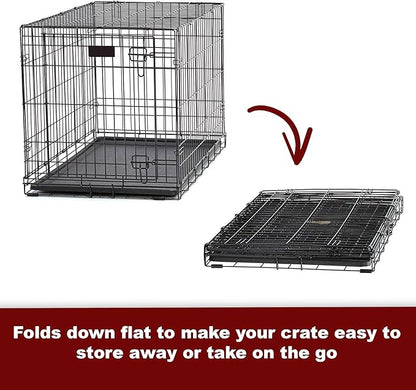 MidWest Homes for Pets Ultima Pro Series 48" Dog Crate | Extra-Strong Double Door Folding Metal Dog Crate w/Divider Panel, Floor Protecting "Roller Feet" & Leak-Proof Plastic Pan